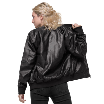 Trident of Freedom Faux Leather Bomber Jacket Embroidery