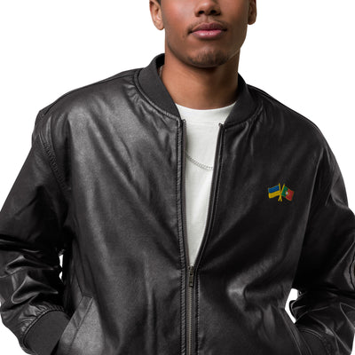 Portugal-Ukraine Faux Leather Bomber Jacket Embroidery