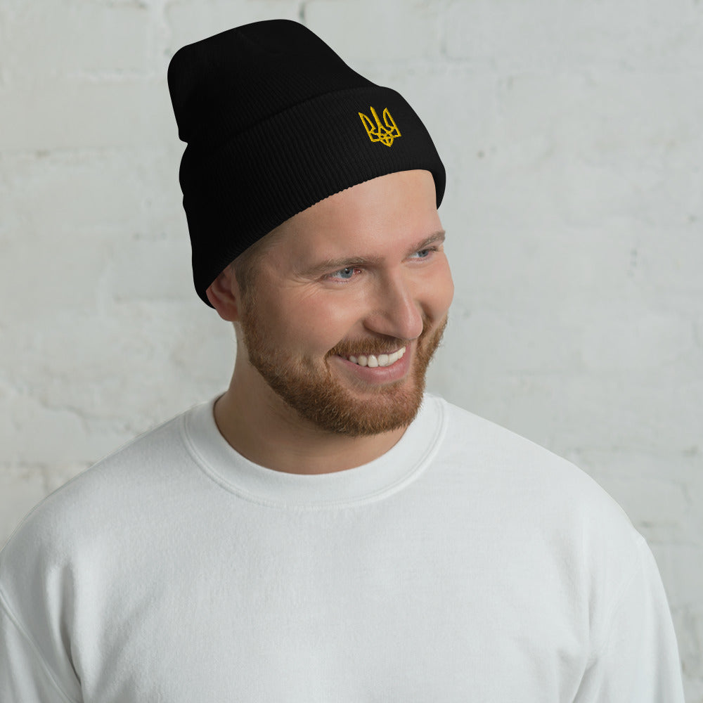 Trident of Freedom Yellow Cuffed Beanie Embroidery